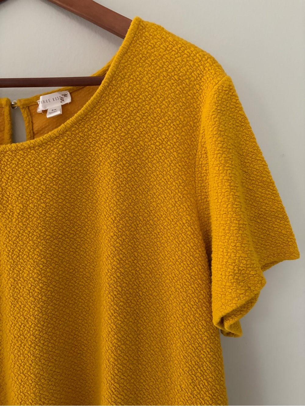 Mustard Yellow Tie-Front Textured Short Sleeve Top - Women’s 2X - Relaxed Fit - Picture 2 of 15